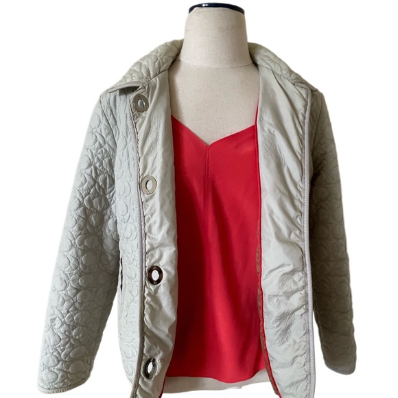 Coach Signature quilted jacket leather trim medium lightweight off white cream - Picture 9 of 9